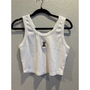 Better Together White Ribbed Teddy Bear Babydoll Tank - L